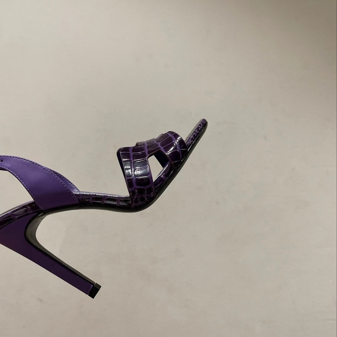 HERMES SLINGBACK ETERNITE 105 VIOLET LAMBSKIN AND CROCODILE LEATHER