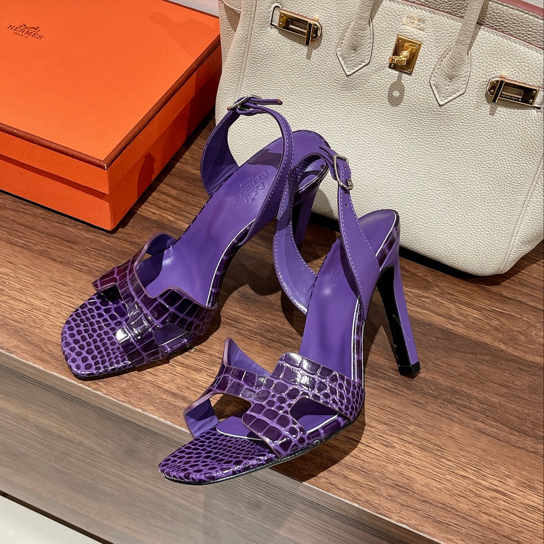 HERMES SLINGBACK ETERNITE 105 VIOLET LAMBSKIN AND CROCODILE LEATHER