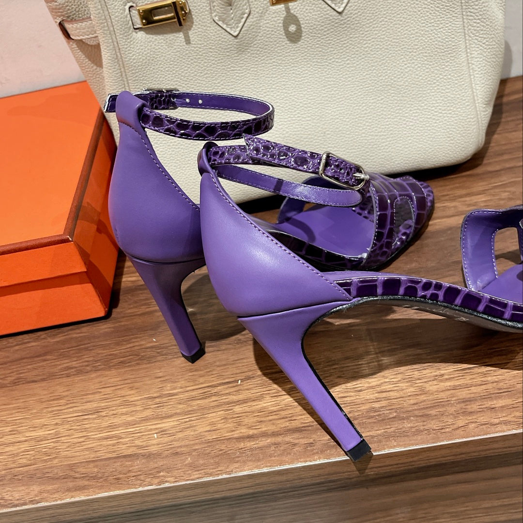 HERMES PREMIERE 115 SANDAL IN VIOLET PURPLE CROCODILE LEATHER