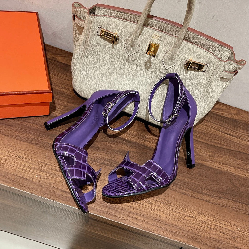 HERMES PREMIERE 105 SANDAL IN VIOLET PURPLE CROCODILE LEATHER