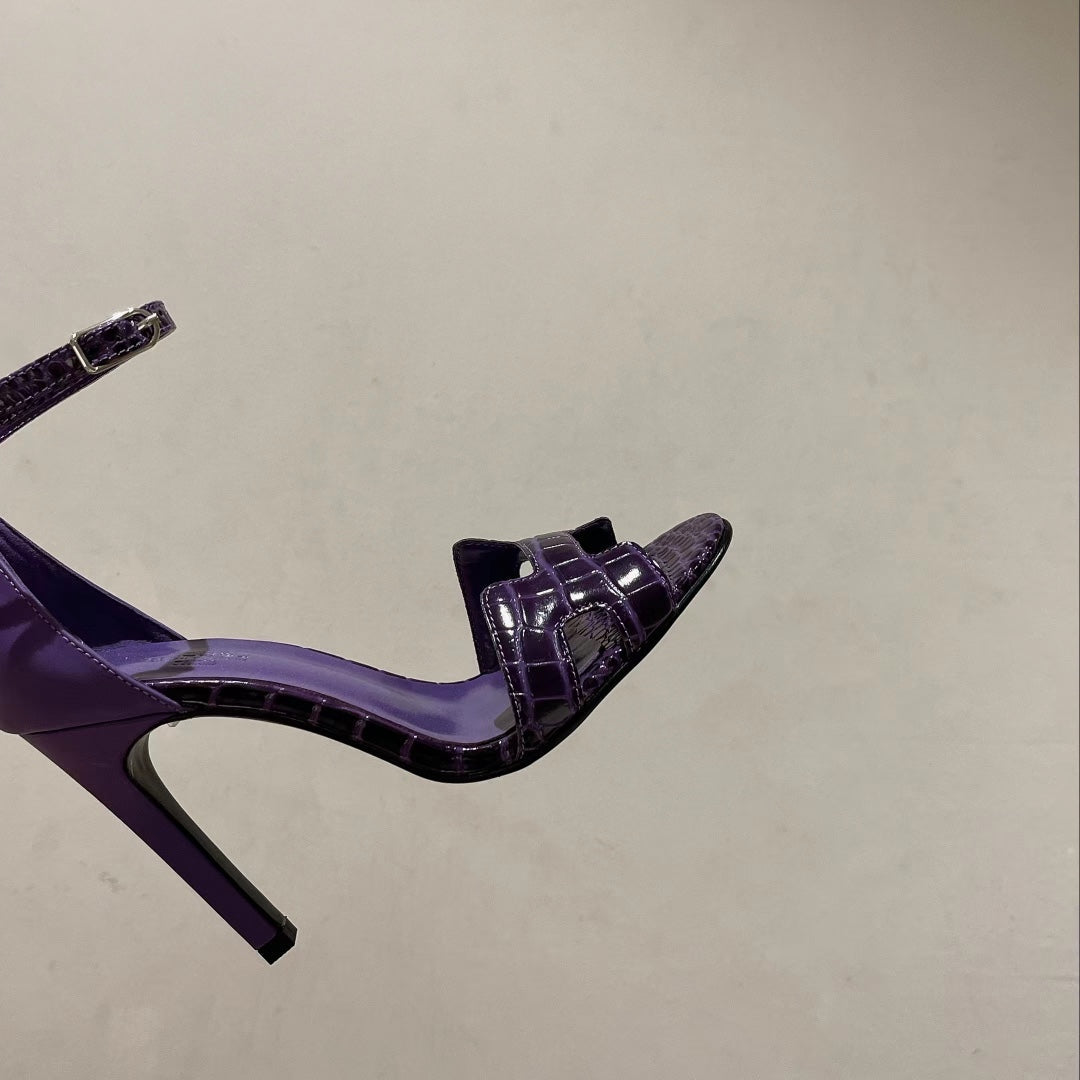 HERMES PREMIERE 105 SANDAL IN VIOLET PURPLE CROCODILE LEATHER