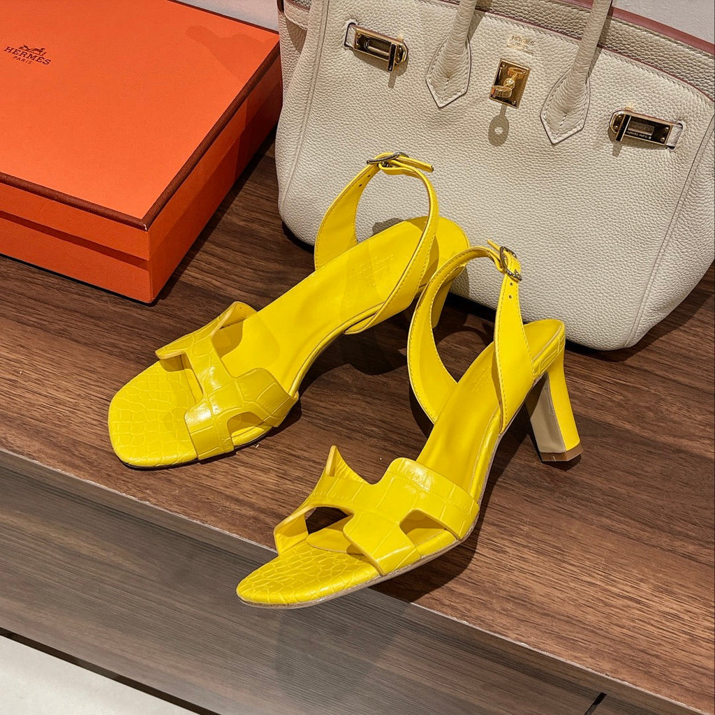 HERMES SLINGBACK ETERNITE 75 YELLOW LAMBSKIN AND CROCODILE LEATHER