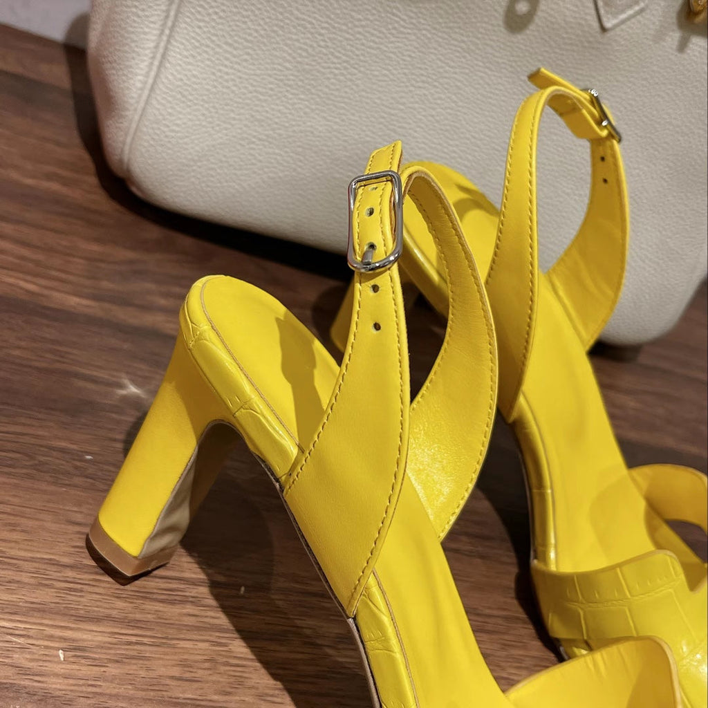 HERMES SLINGBACK ETERNITE 75 YELLOW LAMBSKIN AND CROCODILE LEATHER