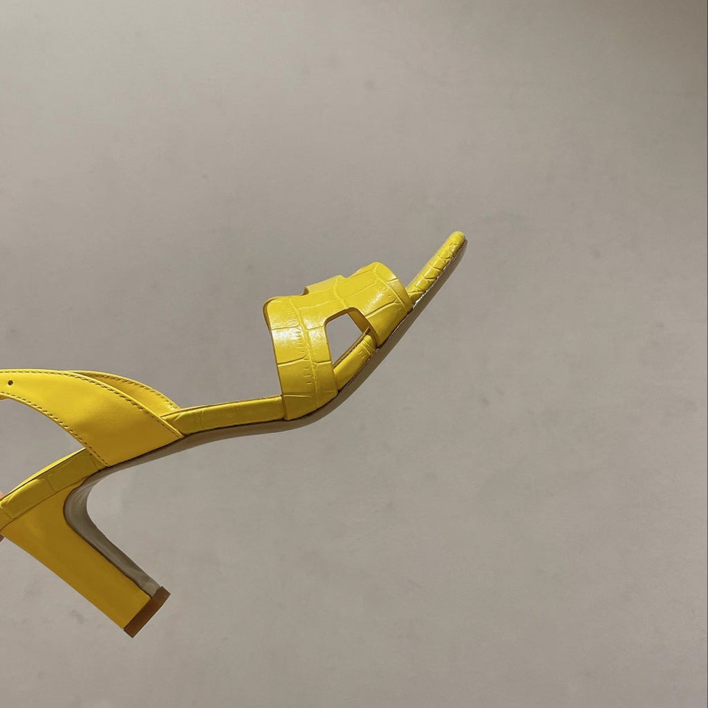 HERMES SLINGBACK ETERNITE 75 YELLOW LAMBSKIN AND CROCODILE LEATHER