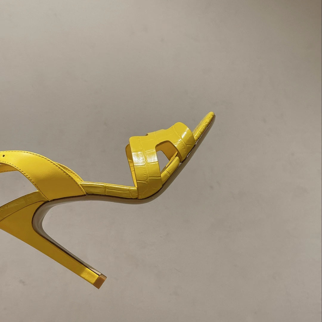 HERMES SLINGBACK ETERNITE 105 YELLOW LAMBSKIN AND CROCODILE LEATHER