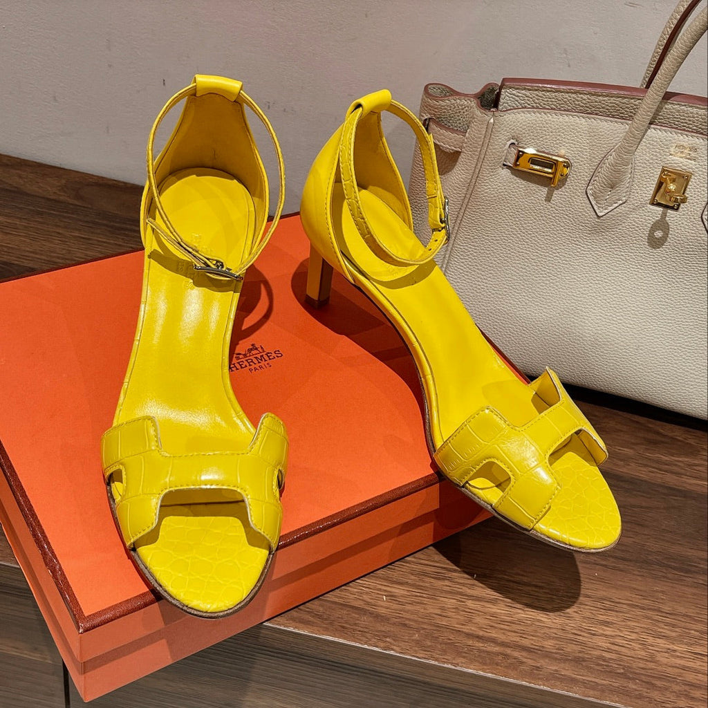HERMES PREMIERE 70 SANDAL IN BRIGHT YELLOW CALFSKIN