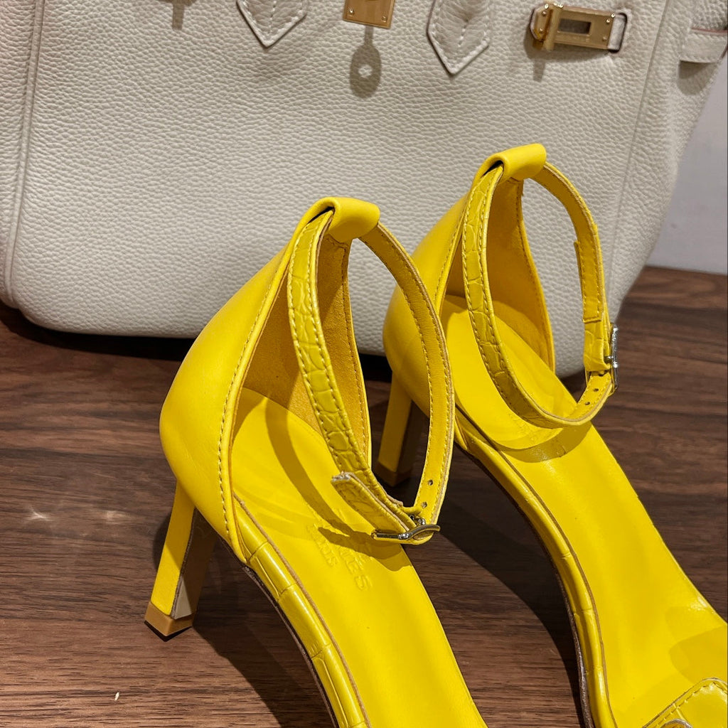 HERMES PREMIERE 70 SANDAL IN BRIGHT YELLOW CALFSKIN