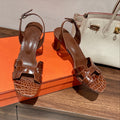 HERMES SLINGBACK ETERNITE 75 BROWN LAMBSKIN AND CROCODILE LEATHER