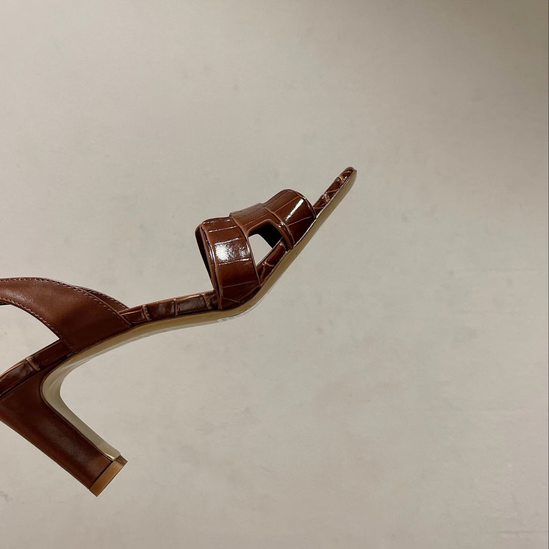 HERMES SLINGBACK ETERNITE 75 BROWN LAMBSKIN AND CROCODILE LEATHER