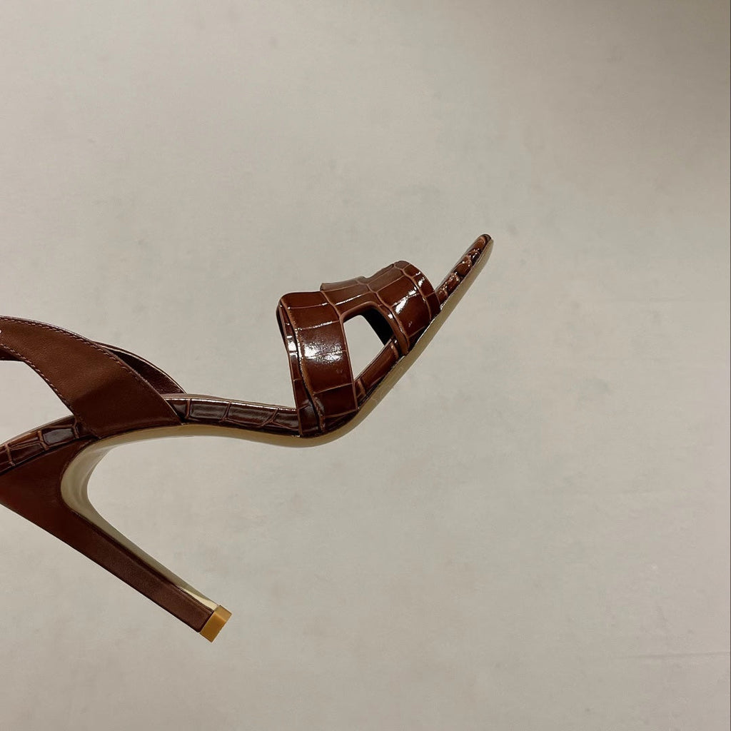 HERMES SLINGBACK ETERNITE 105 BROWN LAMBSKIN AND CROCODILE LEATHER
