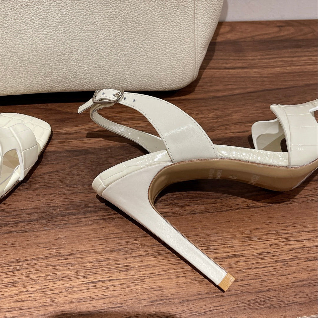 HERMES SLINGBACK  ETERNITE 105 WHITE LAMBSKIN AND CROCODILE LEATHER