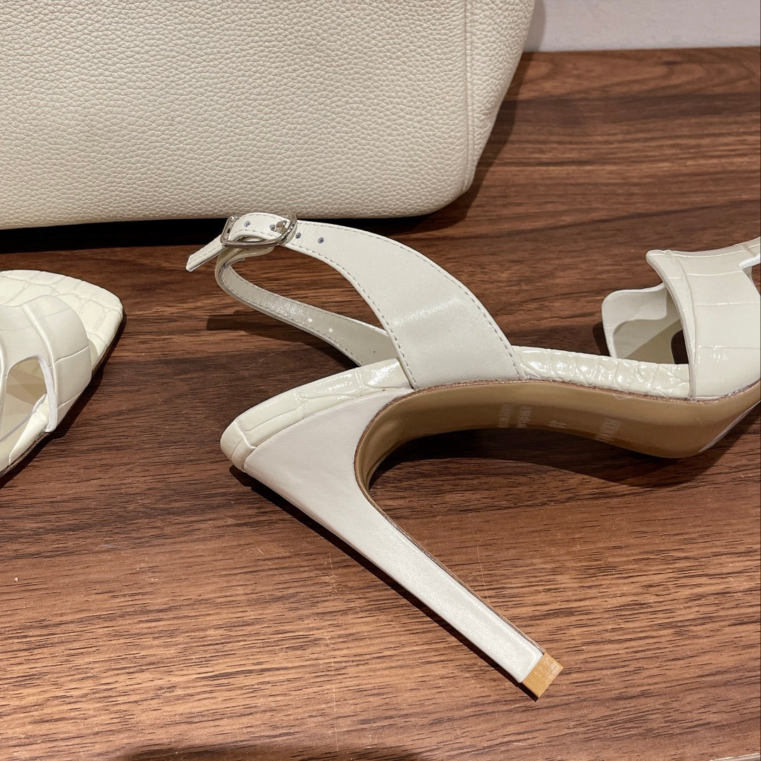 HERMES SLINGBACK  ETERNITE 105 WHITE LAMBSKIN AND CROCODILE LEATHER