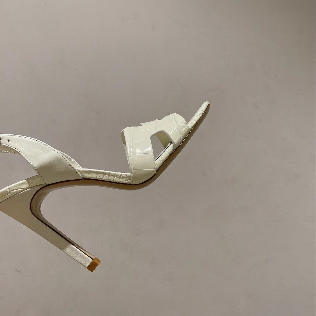 HERMES SLINGBACK  ETERNITE 105 WHITE LAMBSKIN AND CROCODILE LEATHER
