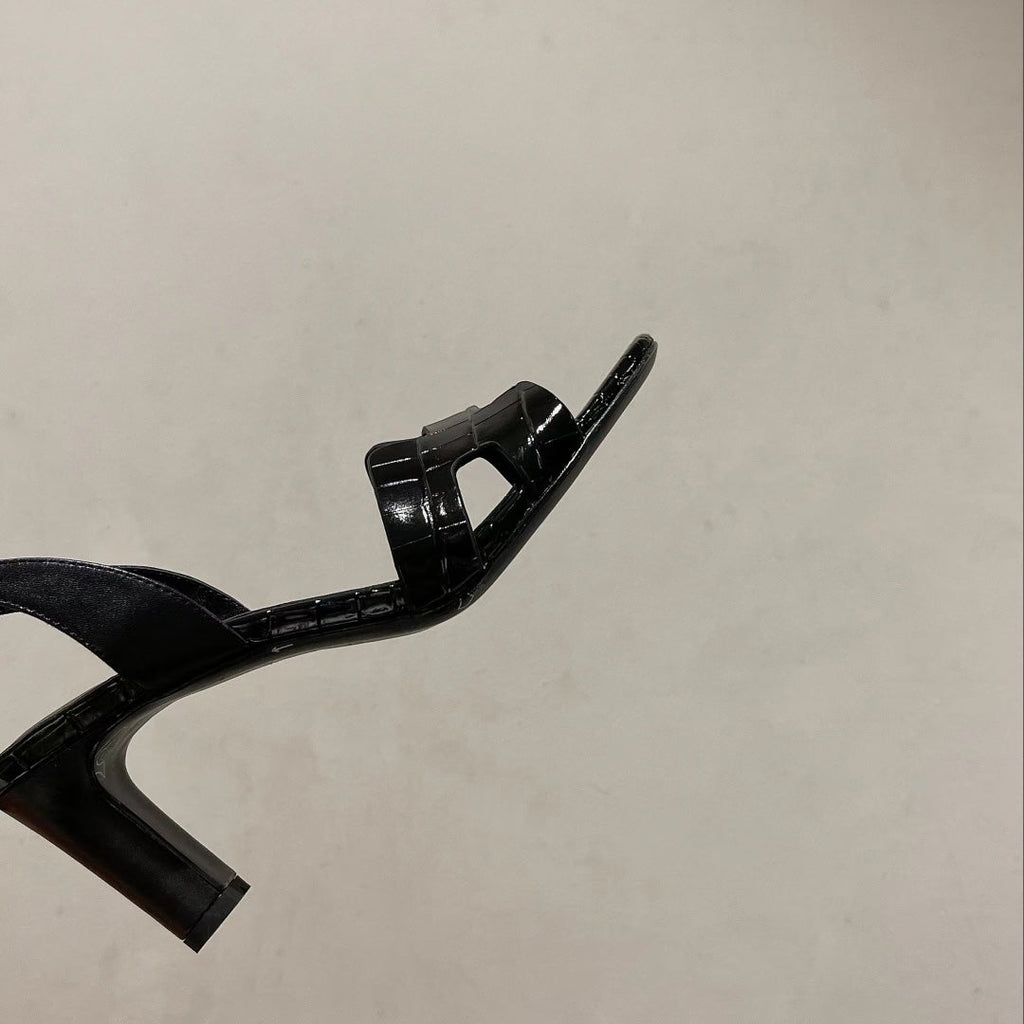 HERMES SLINGBACK ETERNITE 105 BLACK LAMBSKIN AND CROCODILE LEATHER