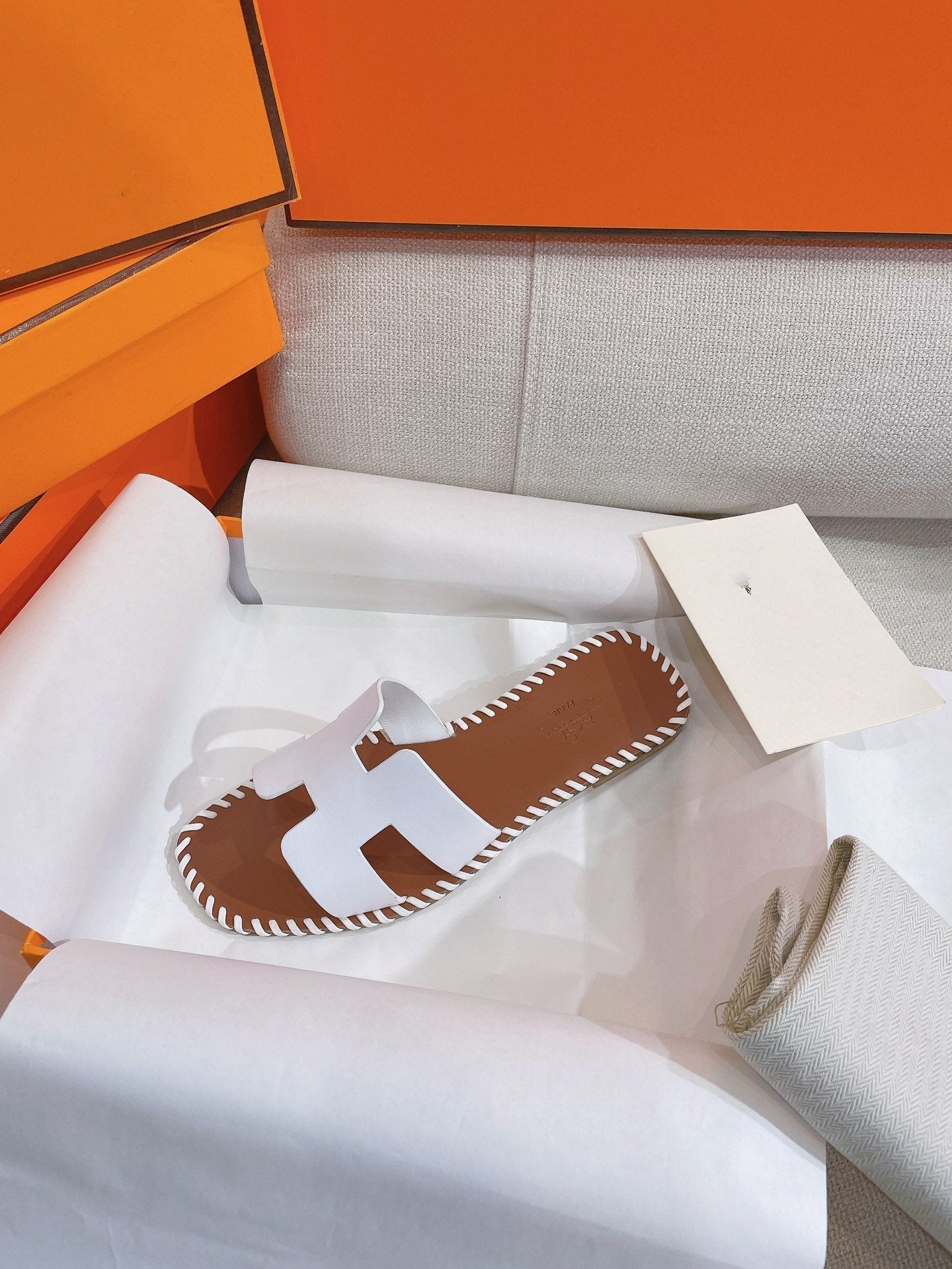 HERMES 0RAN SANDAL Braided Calfskin WHITE