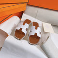 HERMES 0RAN SANDAL Braided Calfskin WHITE