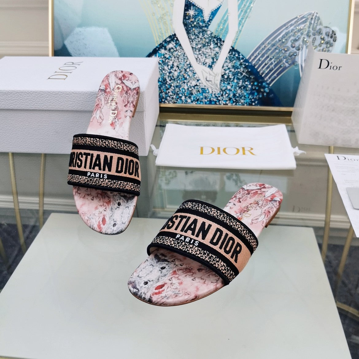 DIOR CD Mule Dway Slide 10mm Multi-motifs Style 73