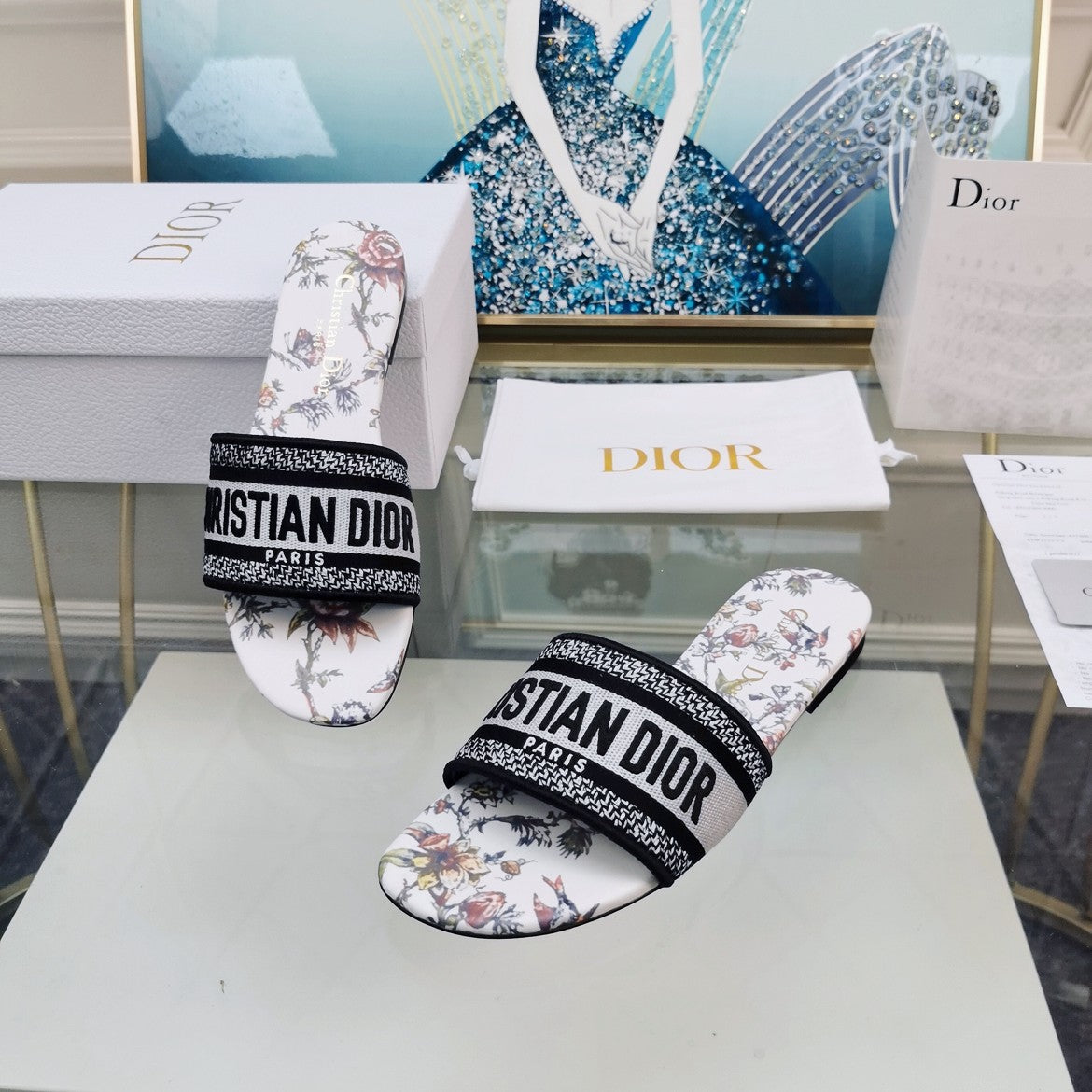 DIOR CD Mule Dway Slide 10mm Multi-motifs Style 71