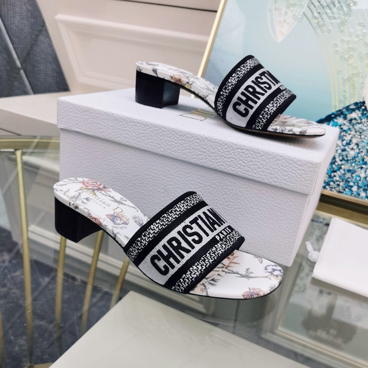 DIOR CD Mule Dway Heeled Slide 45mm Style 27