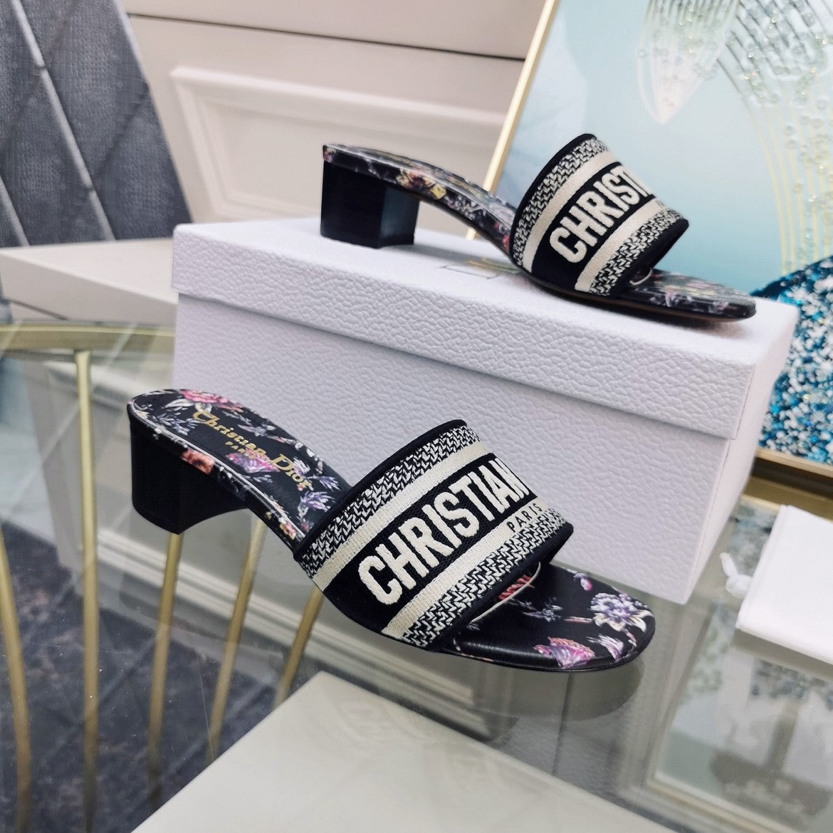 DIOR CD Mule Dway Heeled Slide 45mm Style 28