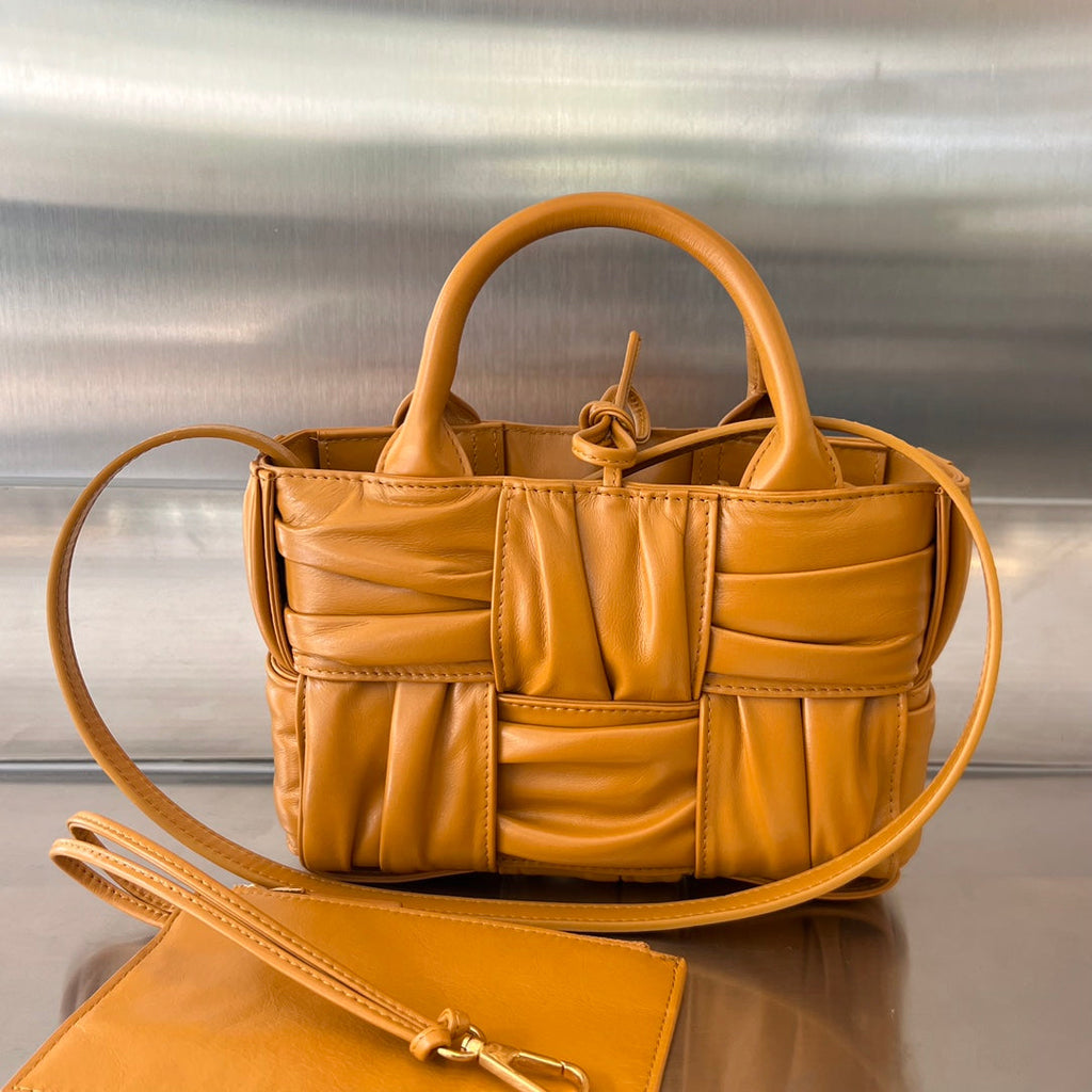 BOTTEGA VENETA CANDY ARCO TOTE 20 IN RAW SIENNA SOFT LAMBSKIN