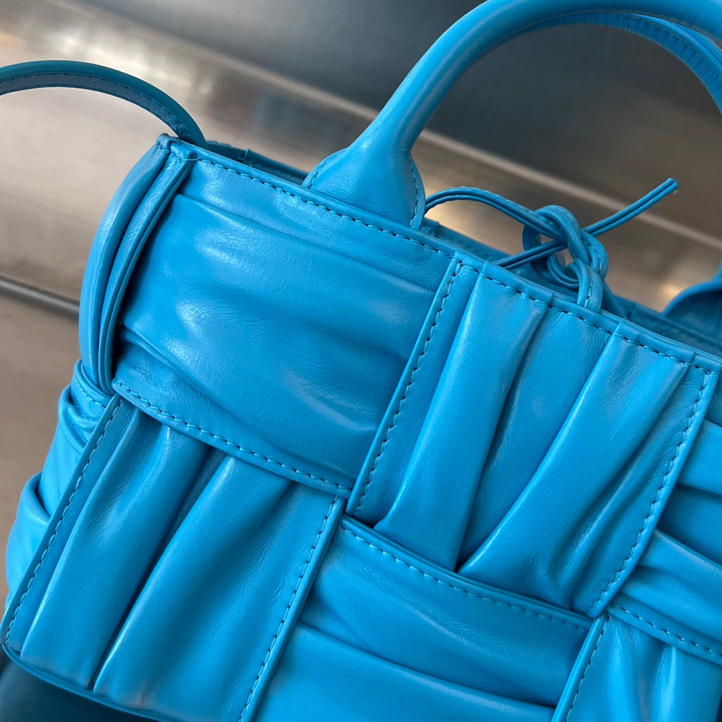 BOTTEGA VENETA CANDY ARCO TOTE 20 IN CERULEAN BLUE SOFT LAMBSKIN