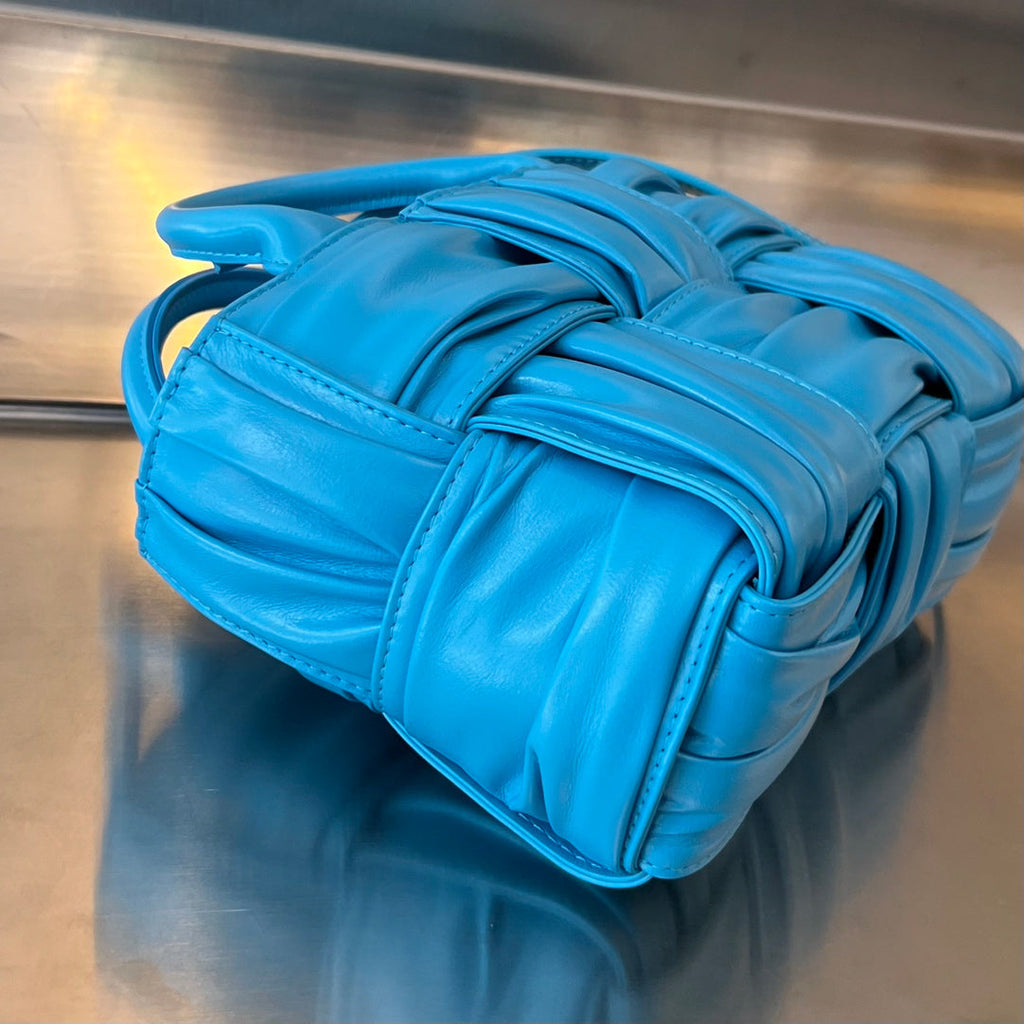BOTTEGA VENETA CANDY ARCO TOTE 20 IN CERULEAN BLUE SOFT LAMBSKIN