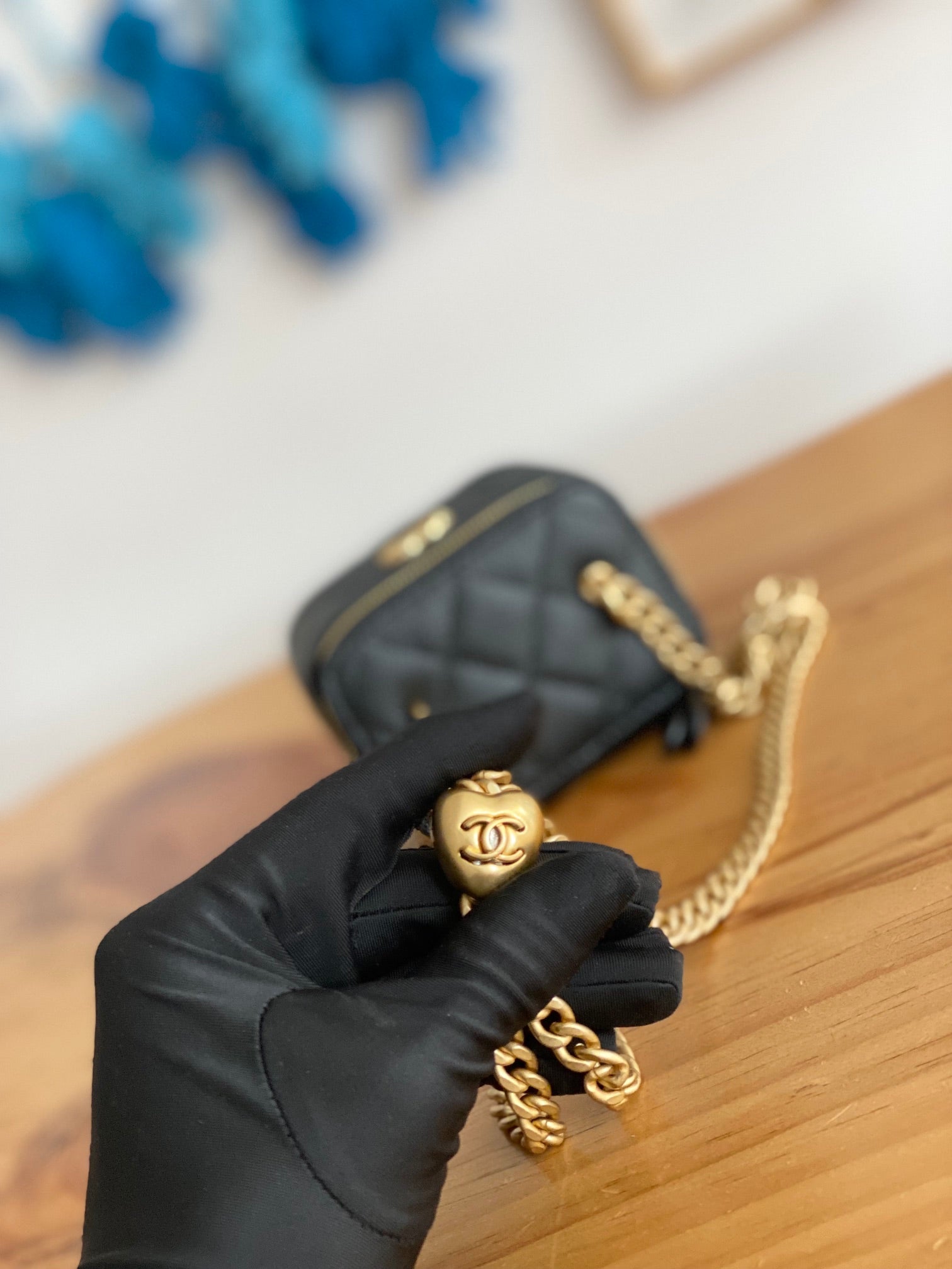 CHANEL MINI 10 VANITY IN BLACK CALFSKIN GOLD HARDWARE
