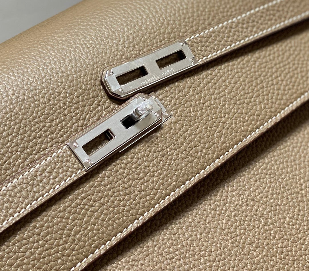 HERMES KELLY DEPECHES 34 BRIEFCASE IN ETOUPE TOGO CALFSKIN SILVER HARDWARE