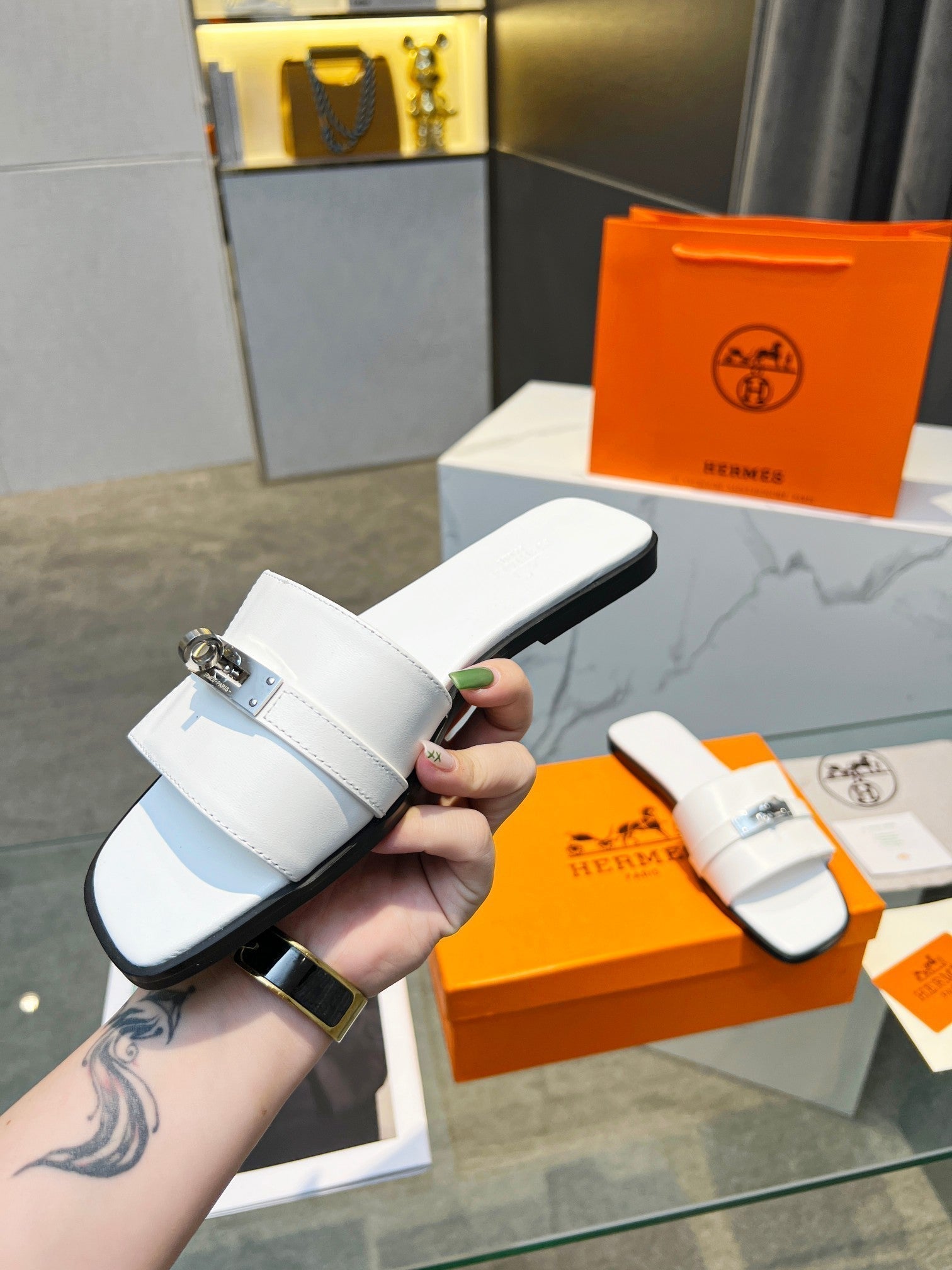 HERMES Giulia Sandal White Calfskin