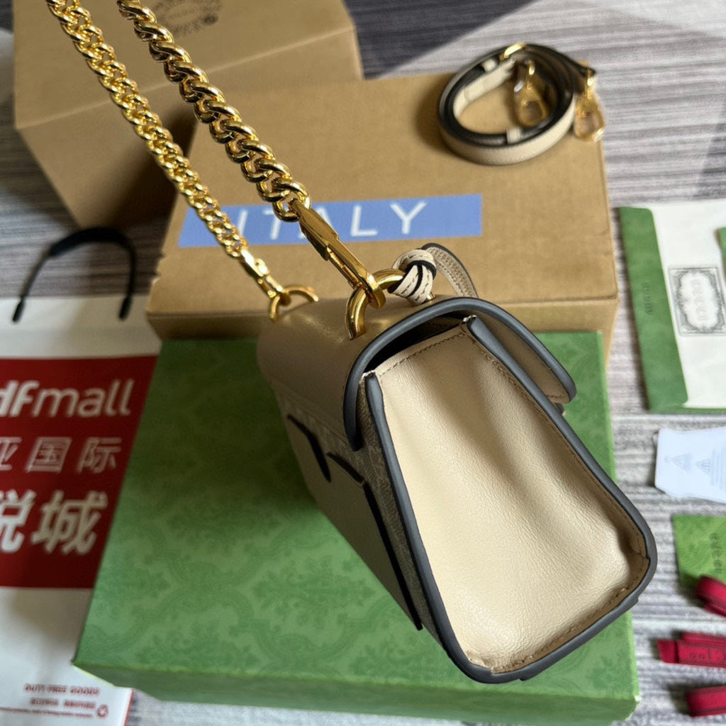 GUCCI PADLOCK 22 SMALL  SHOULDER BAG IN BEIGE CALFSKIN AND CANVAS