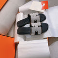 HERMES 0RAN SANDAL BLACK CANVAS