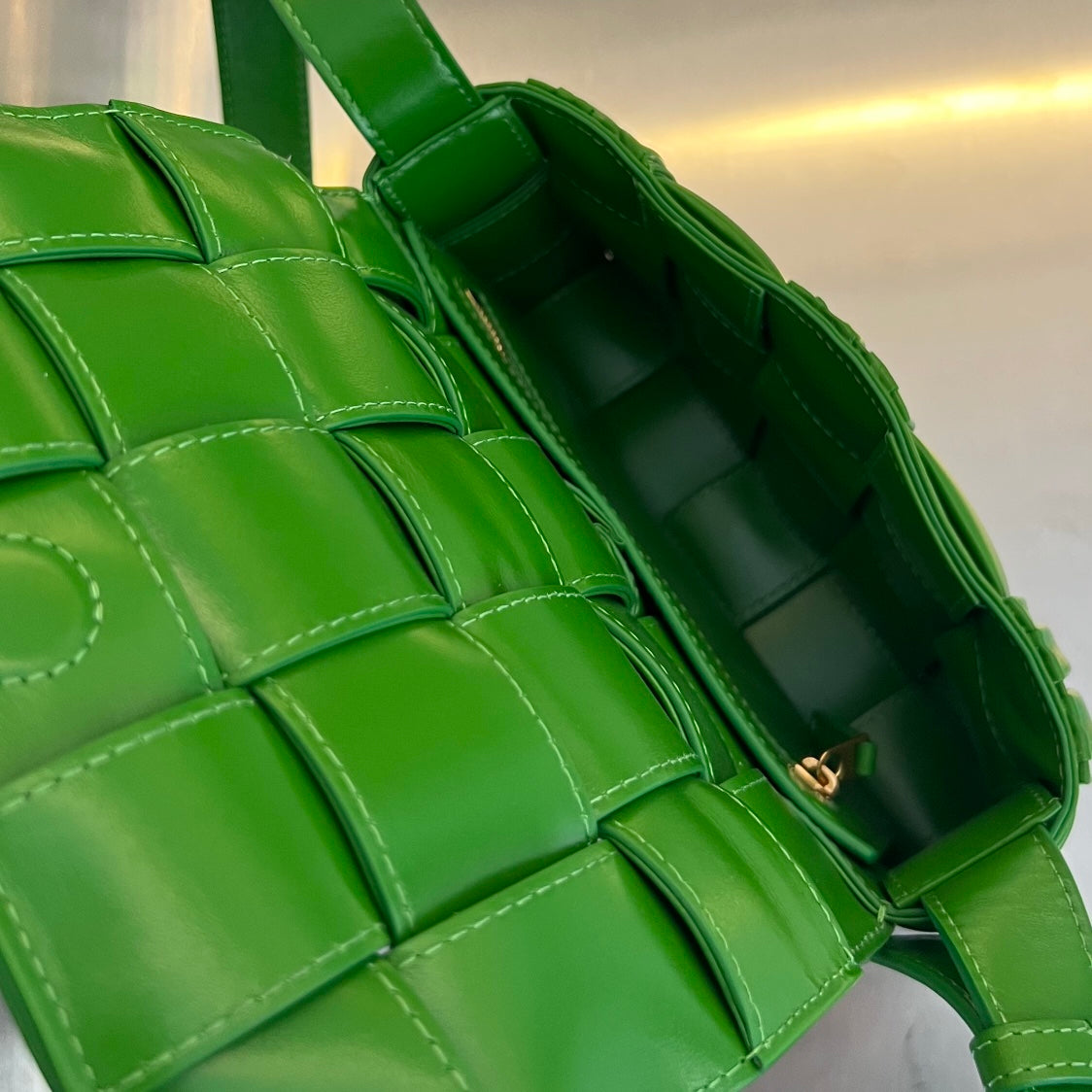 BOTTEGA VENETA MINI CASSETTE 19 IN SHAMROCK GREEN SOFT LAMBSKIN