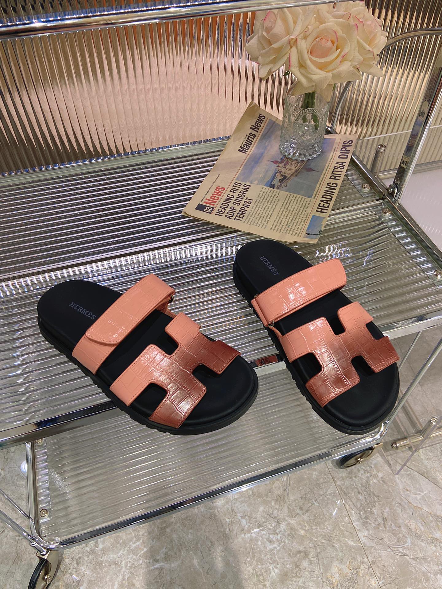 HERMES CHYPRE SANDAL OMBRE LIGHT PINK BROWN CALFSKIN