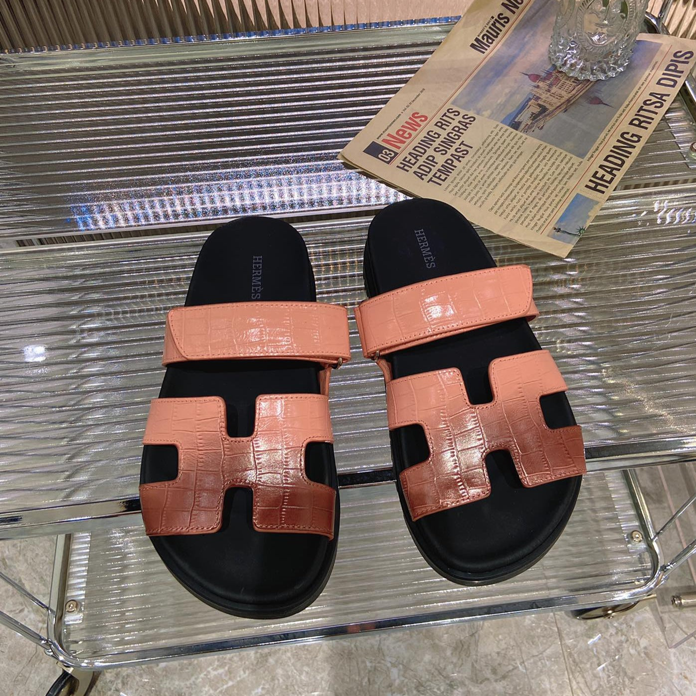 HERMES CHYPRE SANDAL OMBRE LIGHT PINK BROWN CALFSKIN