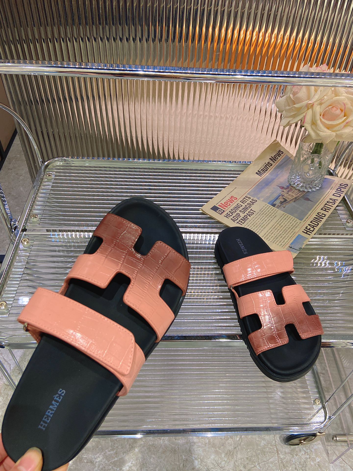 HERMES CHYPRE SANDAL OMBRE LIGHT PINK BROWN CALFSKIN