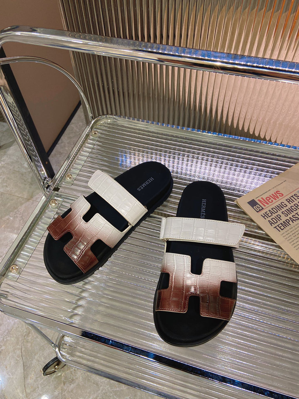 HERMES CHYPRE SANDAL OMBRE WHITE BROWN CALFSKIN