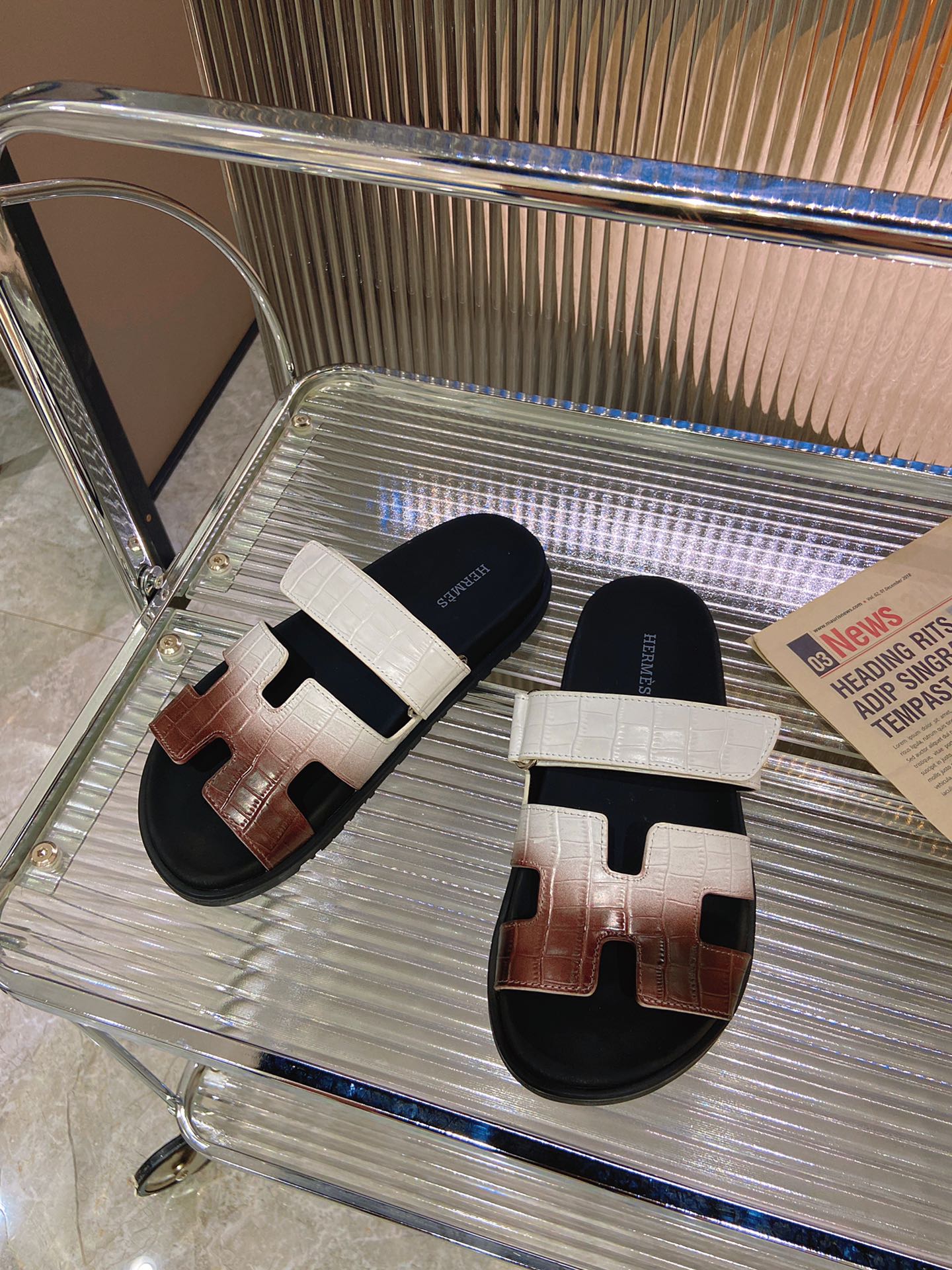 HERMES CHYPRE SANDAL OMBRE WHITE BROWN CALFSKIN