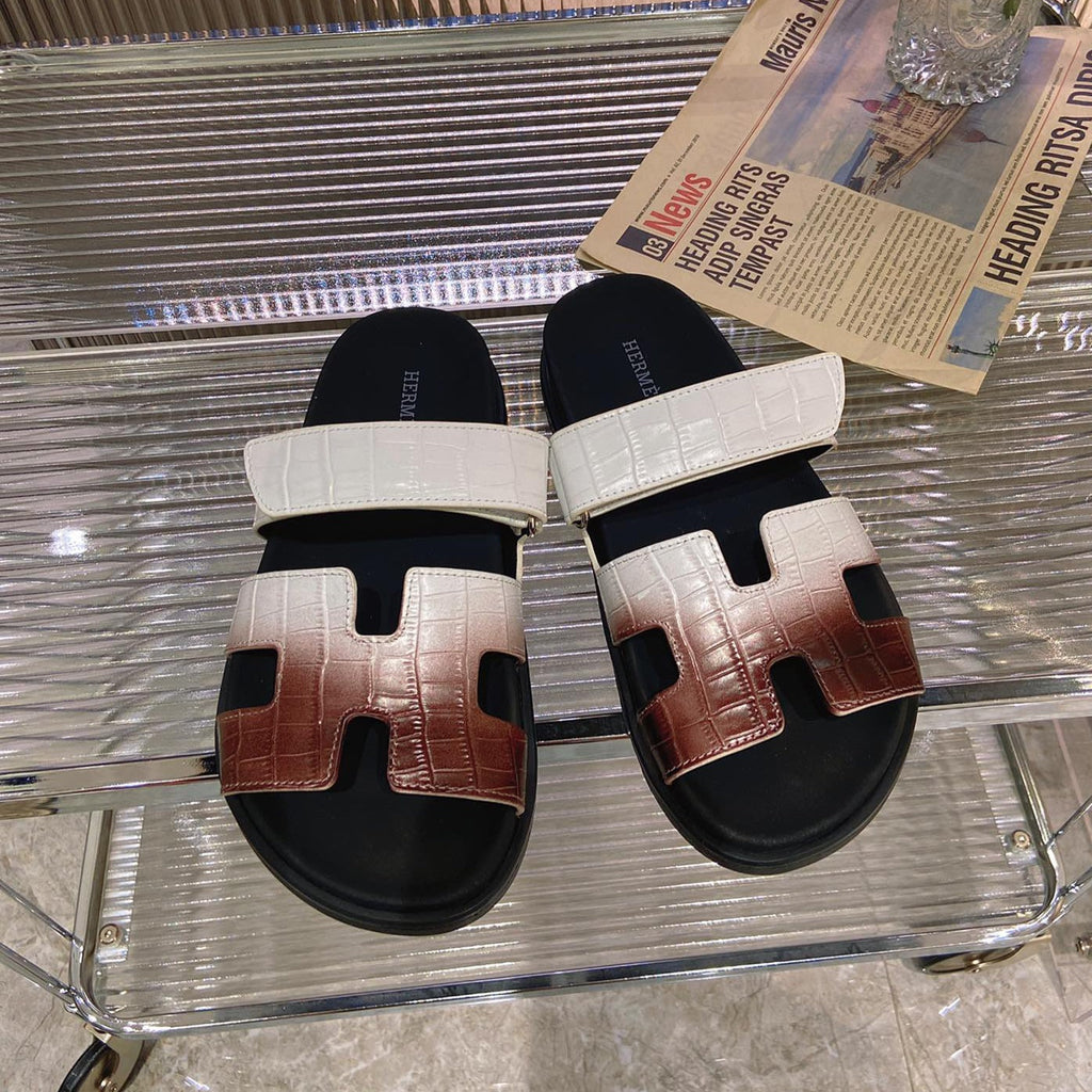 HERMES CHYPRE SANDAL OMBRE WHITE BROWN CALFSKIN