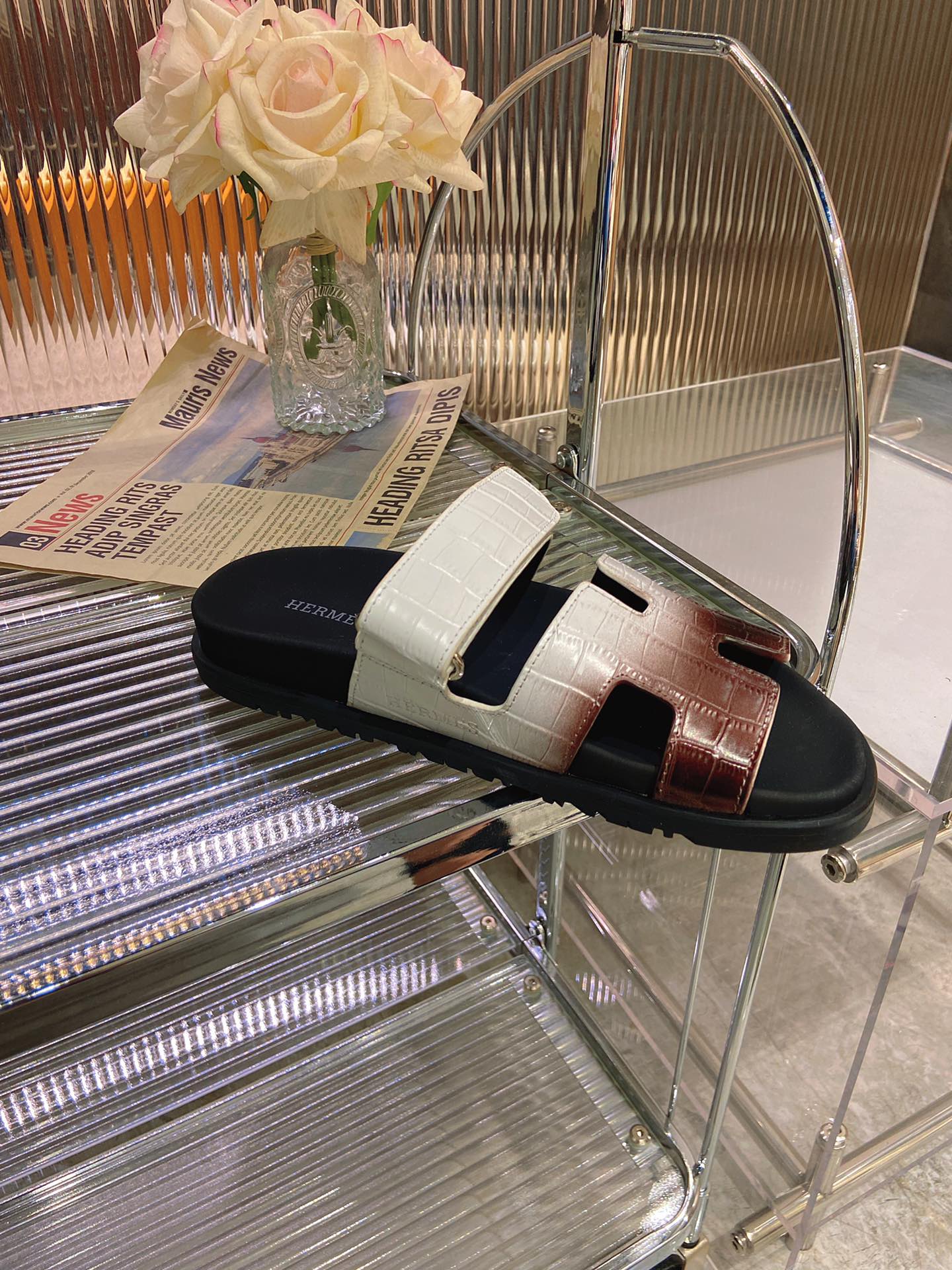 HERMES CHYPRE SANDAL OMBRE WHITE BROWN CALFSKIN