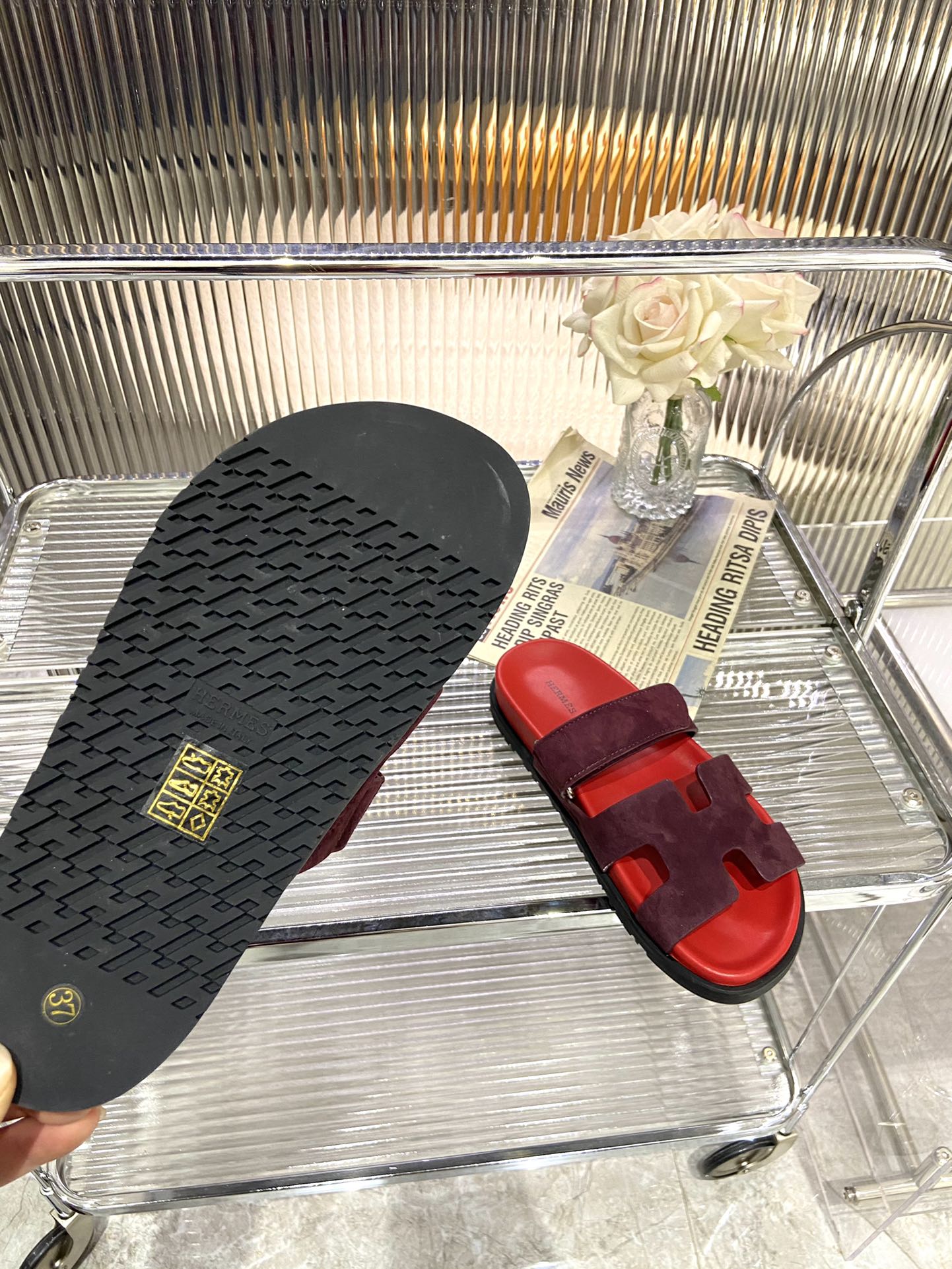 HERMES CHYPRE SANDAL CHERRY MIX JAM SUEDE