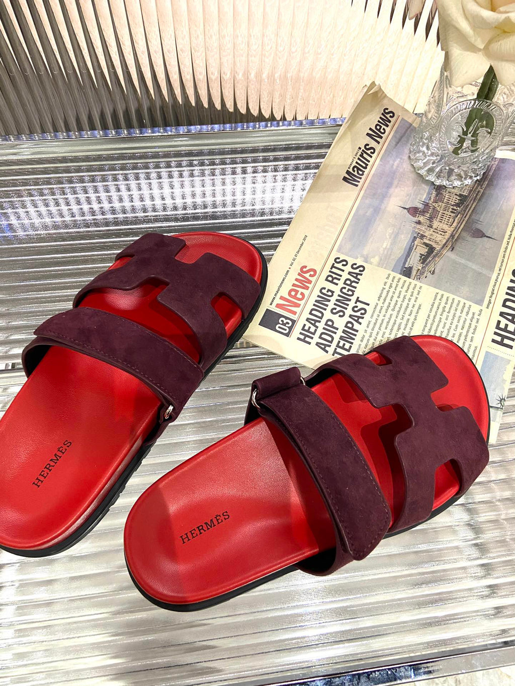 HERMES CHYPRE SANDAL CHERRY MIX JAM SUEDE