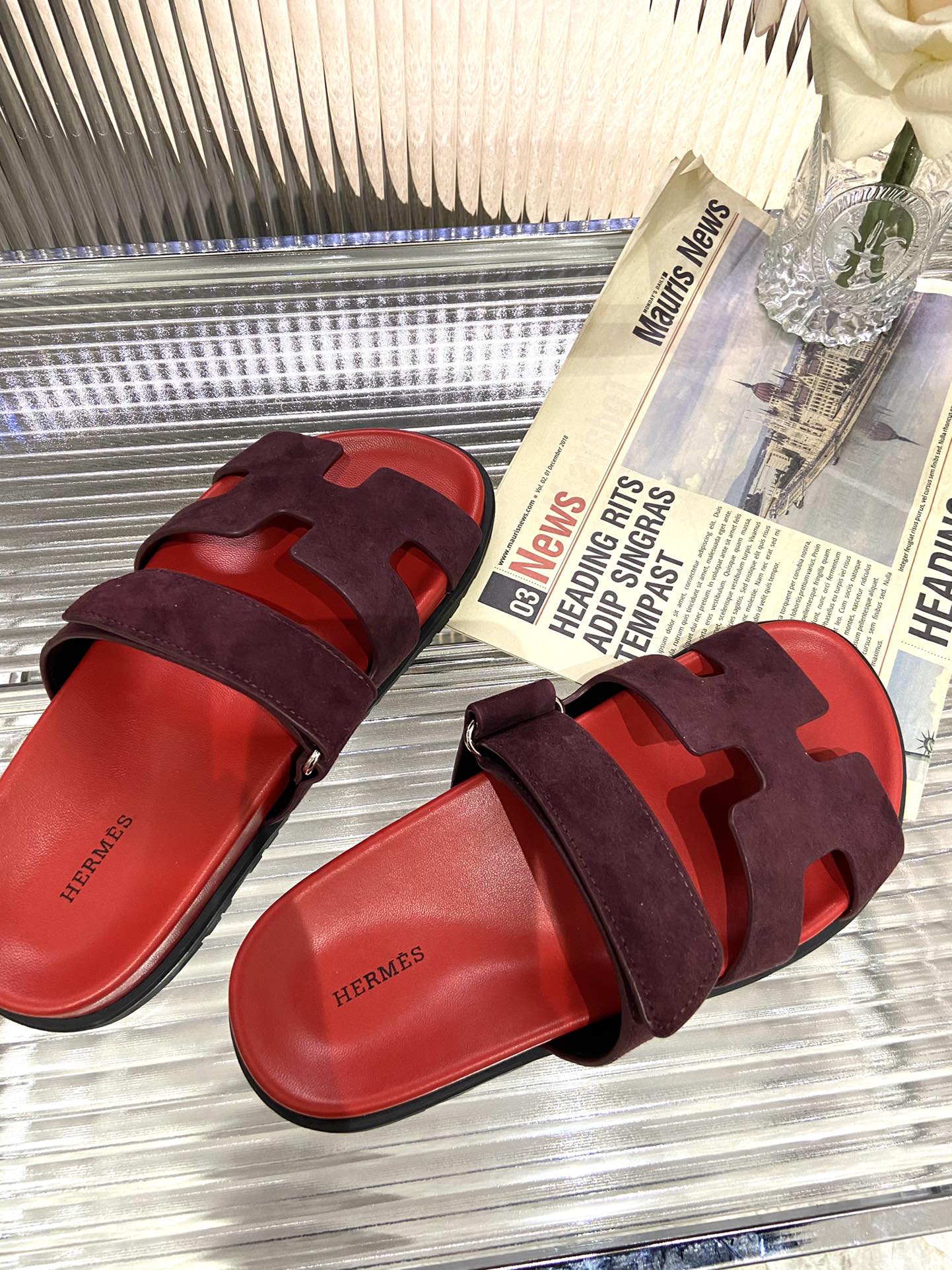 HERMES CHYPRE SANDAL CHERRY MIX JAM SUEDE