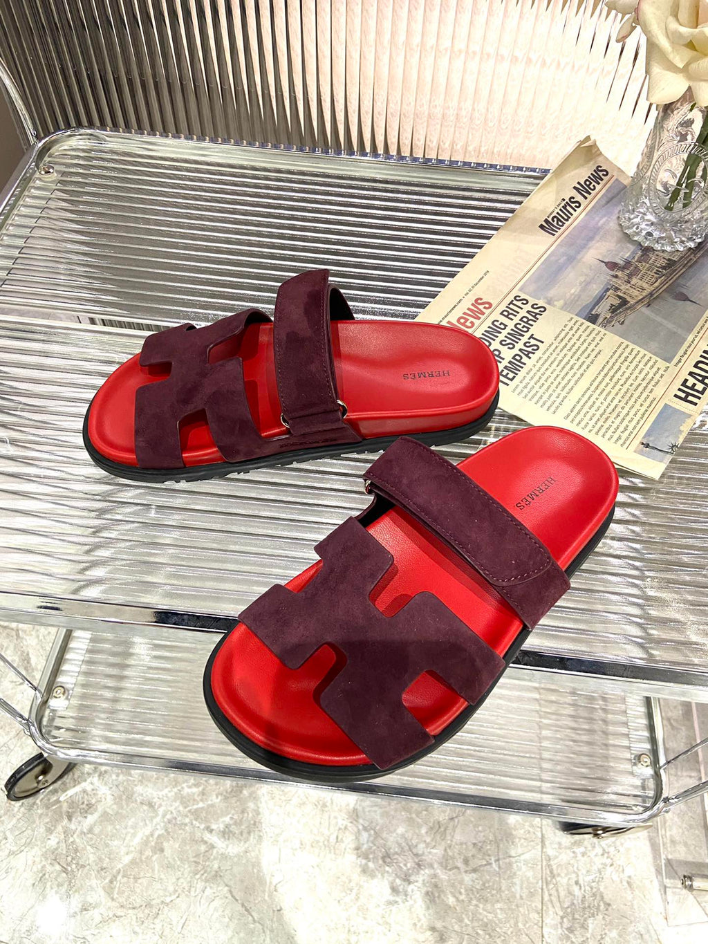 HERMES CHYPRE SANDAL CHERRY MIX JAM SUEDE
