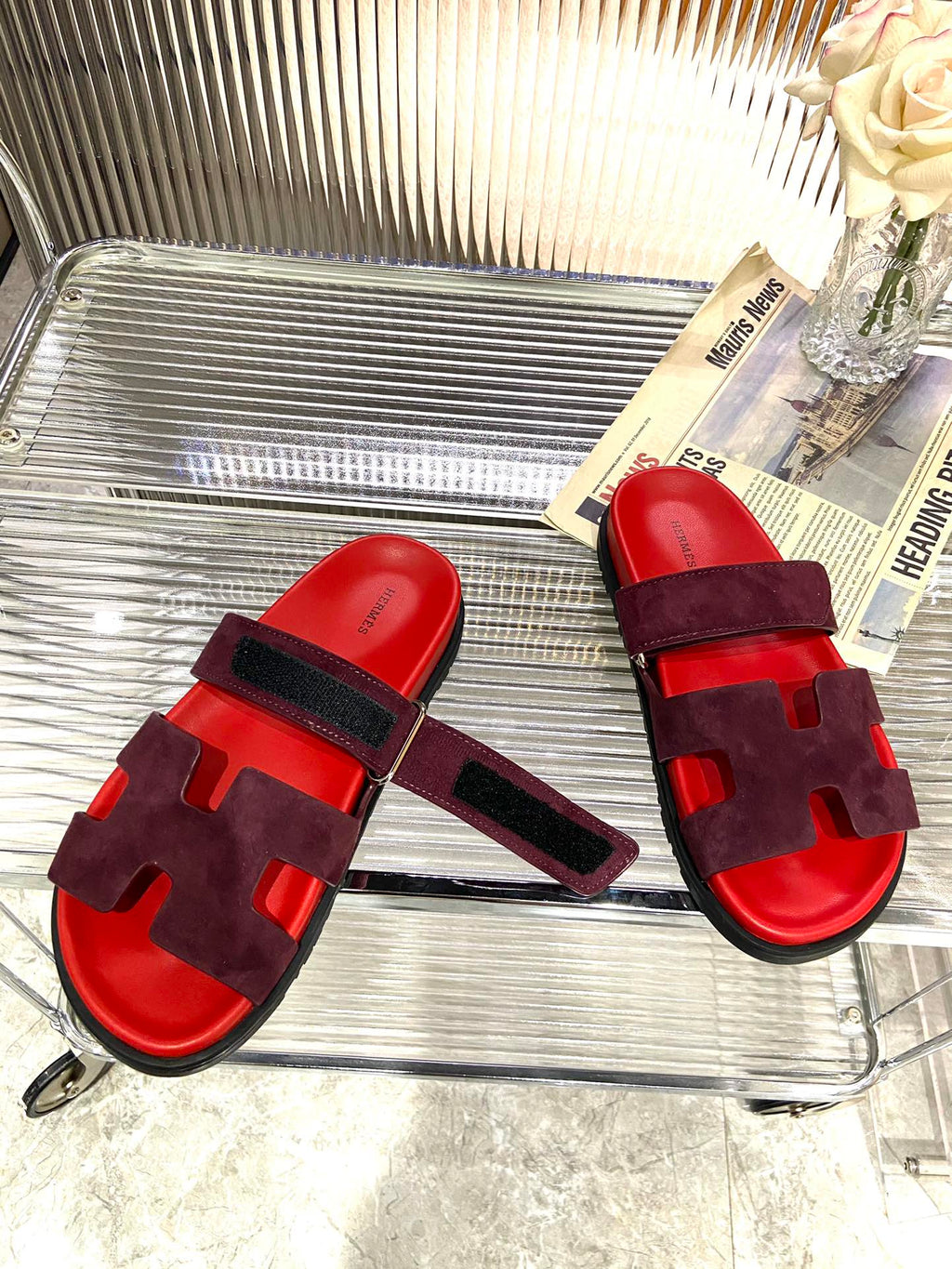 HERMES CHYPRE SANDAL CHERRY MIX JAM SUEDE