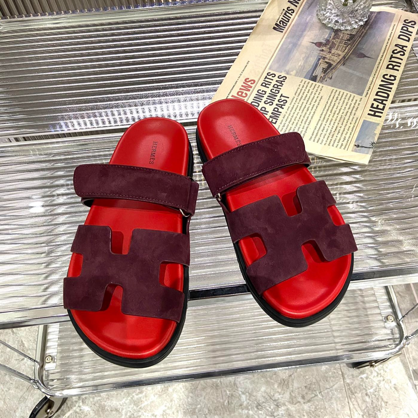 HERMES CHYPRE SANDAL CHERRY MIX JAM SUEDE