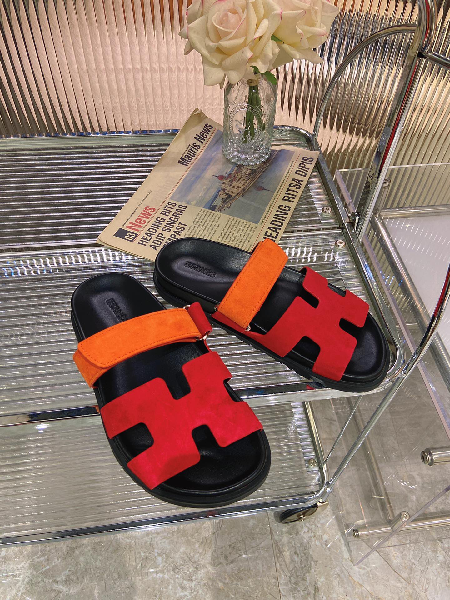 HERMES CHYPRE SANDAL RED MIX ORANGE SUEDE
