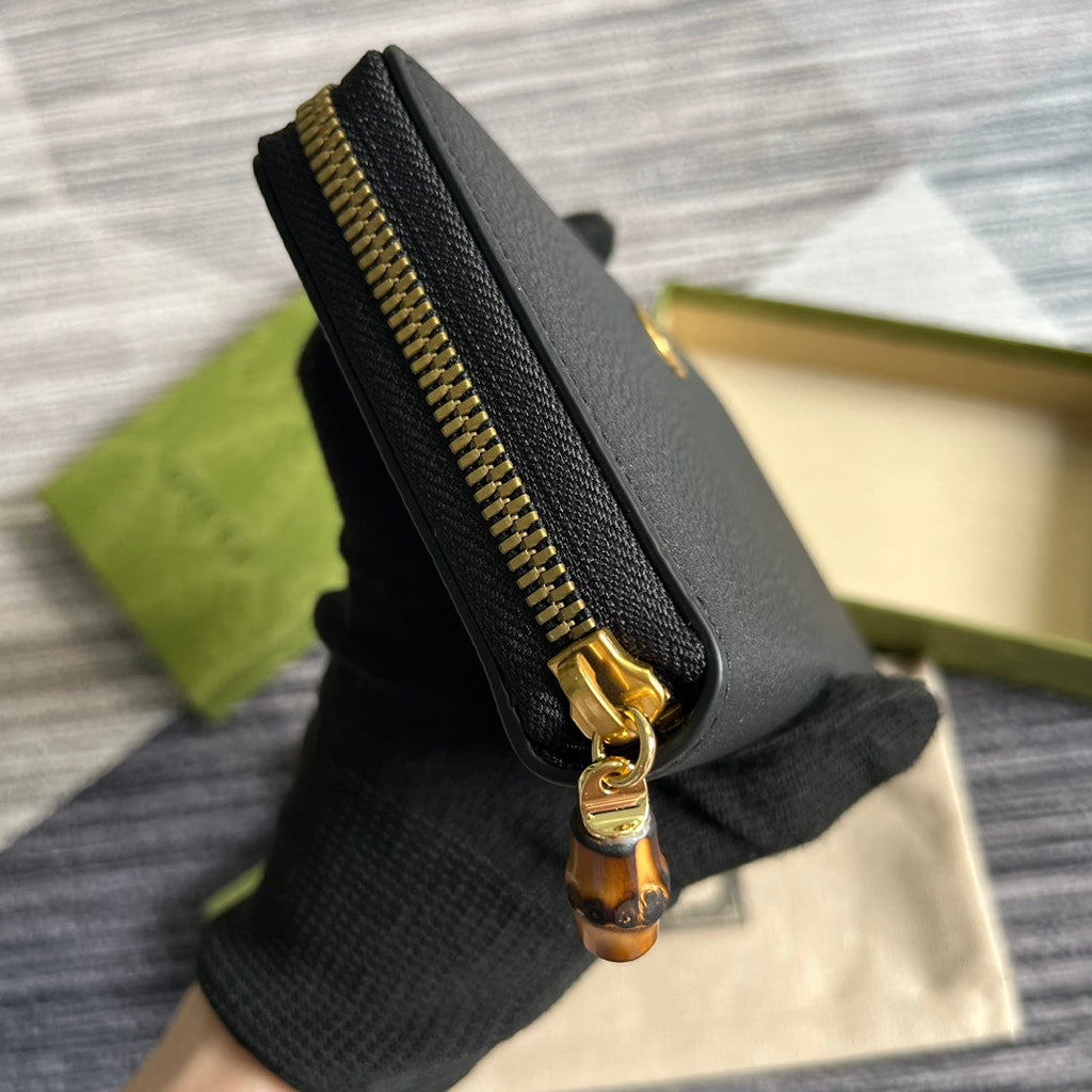 GUCCI MARMONT 19 ZIP-AROUND WALLET BLACK CALFSKIN