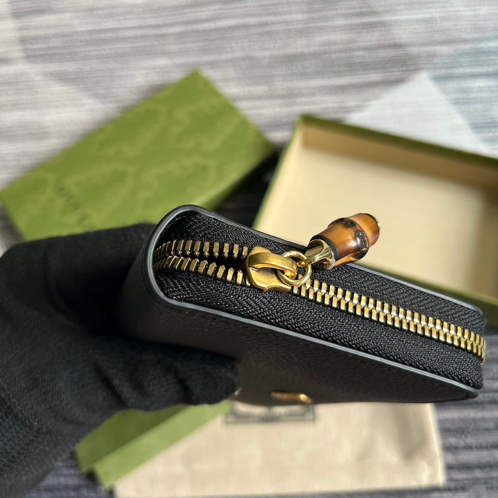 GUCCI MARMONT 19 ZIP-AROUND WALLET BLACK CALFSKIN