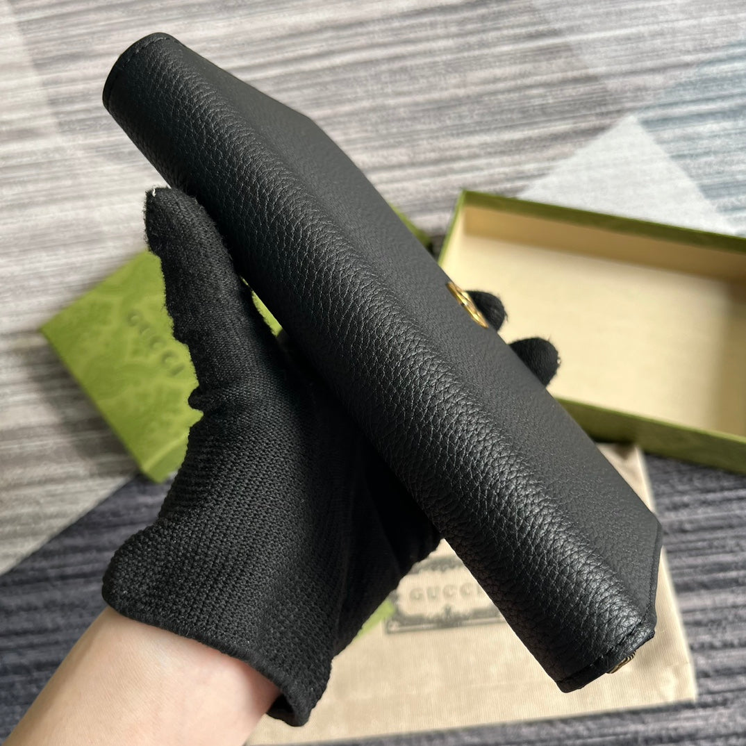 GUCCI MARMONT 19 ZIP-AROUND WALLET BLACK CALFSKIN
